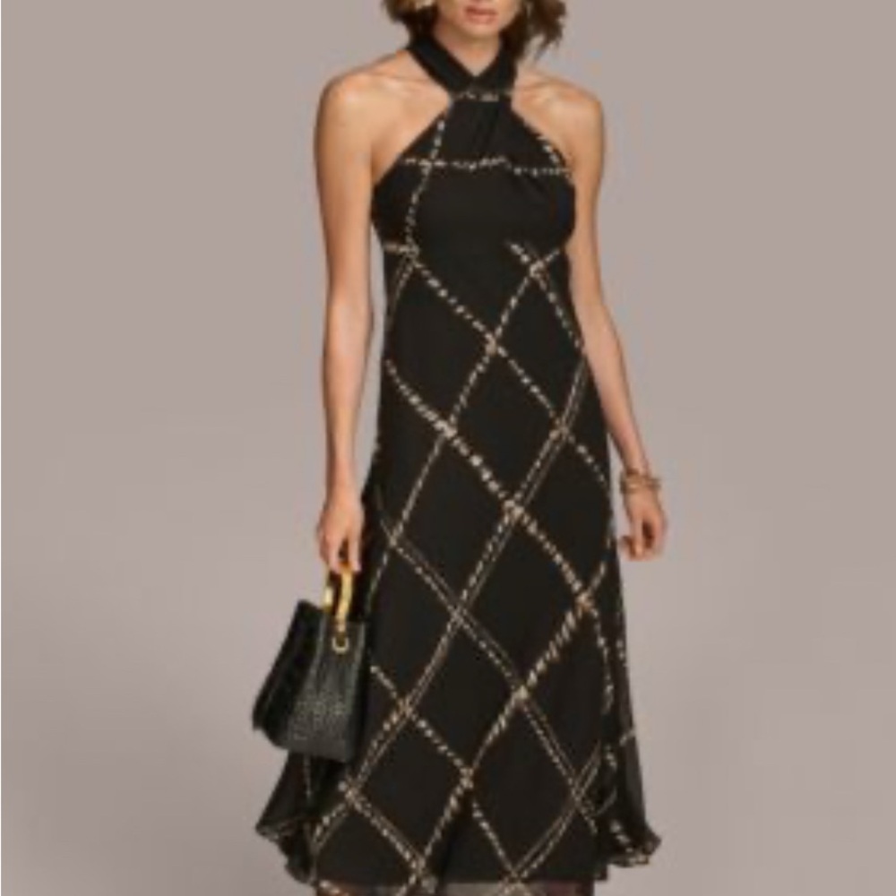 Donna Karan black and cream chiffon Halter maxi dress, never worn
